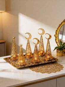 月牙形烛台，适用于茶蜡，简约设计，奢华风格，多种尺寸可选，可用作烛光晚餐道具，非常适合家居、书桌、办公室、节日和派对装饰，也是送给朋友和家人的绝佳礼物选择，包括返校季礼物、纪念品、节日礼物等。 - 彩色 - 查看 3