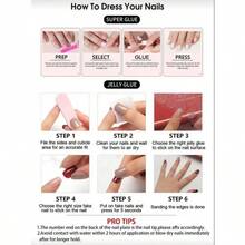 30 Pcs Cute Bear Heart Pattern False Nails - Medium Ballet Shape, Glossy Effect, Mixed Colors (Beige, Brown, White) Includes Jelly Glue And Nail File, Beauty Accessories, Fantasy Pattern, Durable Stickers,Adorable Bear-Shaped Nail Tips With Plaid & Polka Dot Designs, Brown French Manicure Bows - K180[30 件裝] - 查看 7