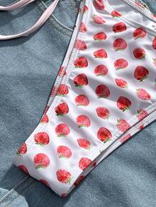 Bộ bikini 2 mảnh in hình trái tim và dâu tây, đồ đi biển cho bé gái đi nghỉ mát. - Hồng - Xem 7