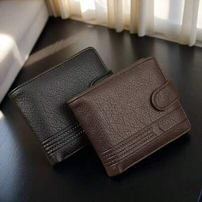 1pc Men's Wallet, Black/Coffee/Brown Color, Short Style, Minimalist & Fashion, Multi-Card Slots, Large Capacity, Thin Tri-Fold Soft Leather/PU Wallet, Zipper Closure, New Business Coin Purse