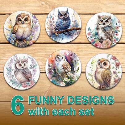 6pcs/Set Owl Wooden Coasters - Heat Resistant, Non-Slip Drink Mats, Decorative Watercolor Owl Art For Kitchen, Patio, Living Room - Suitable For Coffee, Tea - Ideal Gift For Christmas, Halloween, Thanksgiving, Valentine's Day, Mother's Day, 6pcs/Set, 1800pcs/300sets