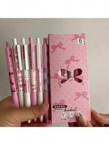 6pcs, Pink Bow Quick Dry Gel Pen, 0.5mm Fine Tip, Smooth Writing, Suitable Office & Classroom Supplies, Teens Adults Home Office Family Education Classroom Writing Writing Writing Special Universal Writing Pen Final Exam - Hồng - Xem 7