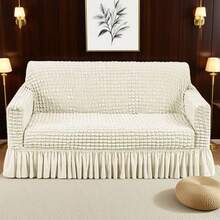 Modern Style Polyester Fiber Solid Color Bubble Gauze Simple Style Elastic All-Inclusive Lace Design Sofa Cover, All Seasons Scratch Resistant Elastic Living Room Sofa Cover Pet Anti-Dirty Universal Sofa Protector Home Decoration - 白色 - 查看 2