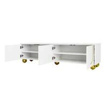 Low TV Unit With Textured Doors, Drawers, Open Compartments, Gold Handles And Legs. - White - View 10