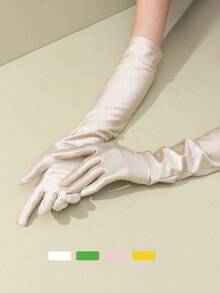 1 đôi găng tay dài nữ màu trơn, chất liệu lụa sữa co giãn, thích hợp cho các bữa tiệc trang trọng. - Nhiều màu - Xem 6