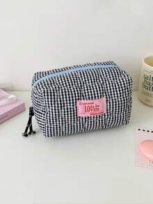1个女士绗缝爱心图案化妆包可爱漂亮格子旅行洗漱包女士化妆品收纳包 - 彩色 - 查看 14
