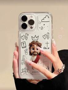 宗教主题单件装耶稣图案全覆盖透明TPU防指纹手机壳，兼容 17 Pro Max/17 Pro/17/16 Pro Max/16 Pro/16/13、11、14 Pro Max、13 Pro、15/15 Plus/15 Pro/15 Pro Max/12/12 Pro/12 Pro Max/14/14 Pro/13 Pro Max及其他型号 - 彩色 - 查看 3