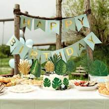 54/30/12片装，9种仿真热带棕榈叶，热带树叶，龟背竹叶，丛林叶带茎，适用于夏威夷草裙舞派对、海滩餐桌、婚礼、生日主题装饰、毕业典礼等场合，仿真琴叶草，仿真绿植，适用于家居、花园、办公室、阳台装饰、感恩节装饰 - 彩色 - 查看 10