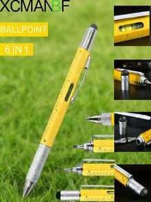 6 In1 Multifunction Ballpoint Pen , With Modern Handheld Tool Measure Technical Ruler Screwdriver Touch Screen Stylus Spirit Level, Anniversary Birthday Gifts For Dad Husband Boyfriend Grandpa Men Him Yellow Back To School - Multicolor - View 3