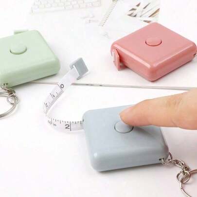 Square Keychain Automatic Telescopic Ruler Portable Key Ring Measuring Tool Mini Small Tape Measure Clothing Tape Measure Body Measurement Ruler
