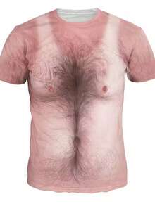 Men's 3D Digital Print Abstract Chest Hair Pattern Short Sleeve T-Shirt, Casual Streetwear Fashion, Round-Neck Pullover - Multicolor - View 6