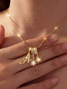 1件精美优雅奢华Y2K风格密镶锆石花朵蝴蝶及个性化手写字母吊坠不锈钢链项链，是送给女友、妈妈、家人、朋友、孩子、女孩的理想礼物，适合周年纪念日、情人节、生日、毕业典礼、舞会、母亲节、圣诞节等场合。