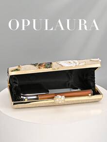 OpulAura 1件复古花卉手提包，时尚亮片刺绣花朵链条单肩包，迷你盒形钱包，适合派对女孩、新娘、新婚夫妇和上班族女性，可用于派对、婚礼、工作、商务旅行、户外活动和通勤。 - 杏色 - 查看 3