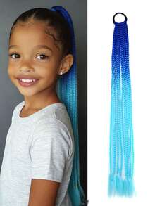 1pc 22" Rainbow Colored Braided Ponytail Wig With Elastic Band, Suitable For Girls