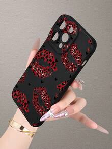 Fashionable Popular Personalized Red Leopard Print Lip & Heart Pattern Design Theme Luxury Shockproof Aesthetic Cute Phone Case,Lens Protrusion Protection , Compatible With For IPhone 17/17Pro/17Pro Max, 16,15,14, 13, 12, 11 Plus/Pro Max And Series,And Compatible With For Galaxy S/A Series, Gift For Easter Day, Christmas Halloween Decoration/Gift For Birthday, Girlfriend, Boyfriend, Friend Or Yourself. - 黑色 - 查看 6