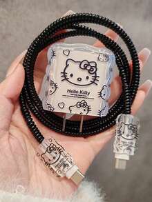 SANRIO 1 Set Fashionable High-Quality Cute Charger Protective Case - Fits 15/16/17 20W Charger Head And Cable, Cartoon Pattern Anti-Drop Protection - Clear - View 4