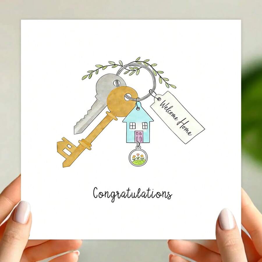 乔迁贺卡、祝贺贺卡、乔迁贺卡、温馨的家、搬家、新房、乔迁贺卡 - 彩色 - 查看 1