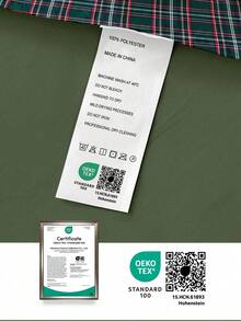 2/3件套绿色格子印花被套套装（1个被套+1/2个枕套，不含被芯），时尚床上用品，卧室和宿舍必备，通过Oeko-Tex认证 - 彩色 - 查看 9