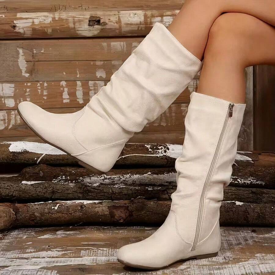 New Autumn And Winter Thick-Heeled Long Boots, Not Above The Knee Brown Skinny Boots, Maillard High-Heeled Boots, Black Classic All-Match Fashion Boots, Women's Mid-Calf Boots, Knight Boots, High Boots - 米色 - 查看 1
