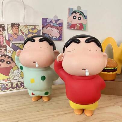 CRAYON SHINCHAN 偷偷喝钙奶的新手小雕像，可爱卡通动漫玩具娃娃，桌面摆件，男孩生日礼物
