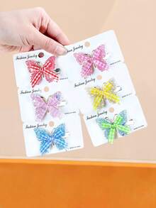 6个/套闪亮蝴蝶格子发夹，5种马卡龙色 - 红/粉/蓝/黄/绿，吸睛 - 适合女性和女孩，可为日常、校园、派对和假日装扮增添甜美活泼的气息。 - 彩色 - 查看 2