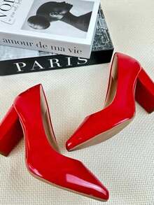 Women's Patent Leather High Block Heel Pump (9.5 Cm) Elegant And Comfortable Winter 2026 Black, Red, Nude, Pink, Blue, , Pink - 紅色 - 查看 4