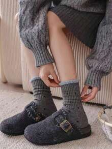 1/3/5 Pairs Polka Dot Wool Socks, Women Mid-Calf Socks, Spring/Autumn Style, Grey Socks, Autumn/Winter Mid-Calf Socks - Multicolor - View 3