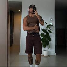 Men's Casual Basic Star Boy Style Cotton Tank Top - 鏽棕色 - 查看 2