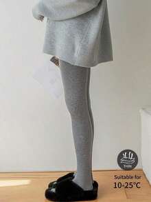 Quần tất nữ dày dặn giữ nhiệt, kẻ sọc dọc, chất liệu len pha co giãn cao, ôm dáng, ấm áp cho mùa thu/đông, thích hợp mặc thường ngày, công sở, ở nhà, thoải mái. - Màu Xám nhạt - Xem 8