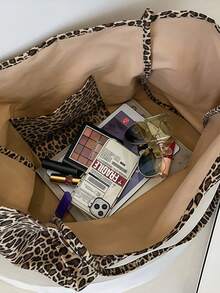 Customized Women's Tote Bag, Shoulder Bag, Leopard Print Casual Canvas Bag, Fashionable Large Capacity Multi-Functional Practical, Available In Multiple Colors, Ideal For Shopping, Sightseeing, Travel, Business Trips. A Perfect Gift For Family, Friends, Girlfriend, Elders, Suitable For Valentine's Day, Birthday, Anniversary, Ramadan And Other Occasions. - Multicolor - View 6