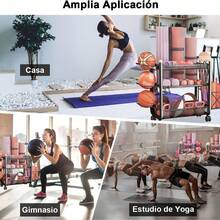 Estante para Mancuernas Extraíble con Ganchos y Ruedas Organizador de Almacenaje Tapete Yoga Multifuncional Estante de Equipo para Colchoneta Deportivo Pesas de Gimnasio Bola de Espuma en Casa - Rosa Oxidada - Ver 5