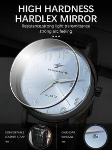 RICECGO 1pc Men's Quartz Watch, Round Dial With PU Leather Strap, Casual Date Display, Suitable For Daily Wear And Holiday Gifts