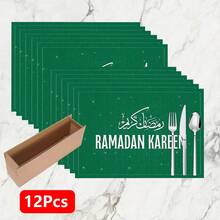 1pc/4pcs/6pcs Arabic Calligraphy & Plaid Pattern Linen Placemats, Ramadan Blessings, Ramadan Gifts, Ramadan Decor, Islamic Holiday Decoration, Suitable For Dining Table, All Seasons, Washable, Home Decor, Table Mats, Coasters, Kitchen Dining Mats, Indoor Outdoor Party Decoration, Ideal Gift - Multicolor - View 14