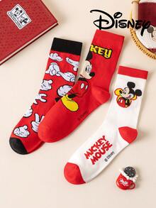 Disney 3双装正品男士袜子，绣有可爱的米奇一家卡通人物图案，中筒袜，趣味十足，适合各种场合，高品质礼品袜 - 彩色 - 查看 4