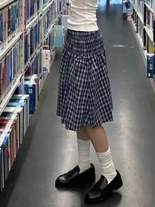 新款蓝色条纹夏季宽松半身裙，女士A字连衣裙 - 藍色條紋 - 查看 2