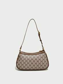 这款时尚、经典、百搭的纯色PU防水单肩包采用金属扣饰，腋下采用法棍式设计，并饰有通体印花，适合购物、通勤上班或参加各种场合的聚会。 - 咖啡 - 查看 3