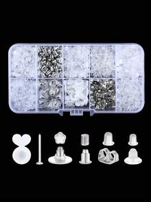 200/600个耳钉背扣，10种款式透明塑料耳钉金属橡胶硅胶耳钉背扣子弹头耳堵替换套装，适用于鱼钩耳钉、耳环 - Earring Backs - 查看 1