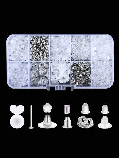 200/600 piezas de broches para pendientes, 10 estilos de broches de plástico transparente, metal, goma y silicona para reemplazar los broches de pendientes de gancho de pesca, aretes y aros