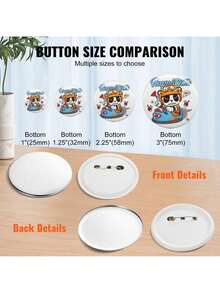 500 Sets 2.25 Inch 58mm Pin Back Button Parts For Button Maker Machine, DIY Round Button Badge Parts, Set Includes Metal Top, Plastic/Metal Button, Clear Film, And Blank Paper For Gifts Presents - White - View 5