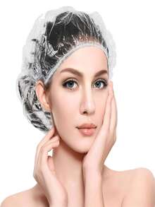100pcs Disposable Shower Caps-Multi-Purpose Thickening Elastic Bath Cap Plastic Waterproof Clear Shower Cap Bath Shower Caps Women Spa,Men Hair Caps,Home Use,Hotel And Hair Salon, Travel. - Clear - View 8