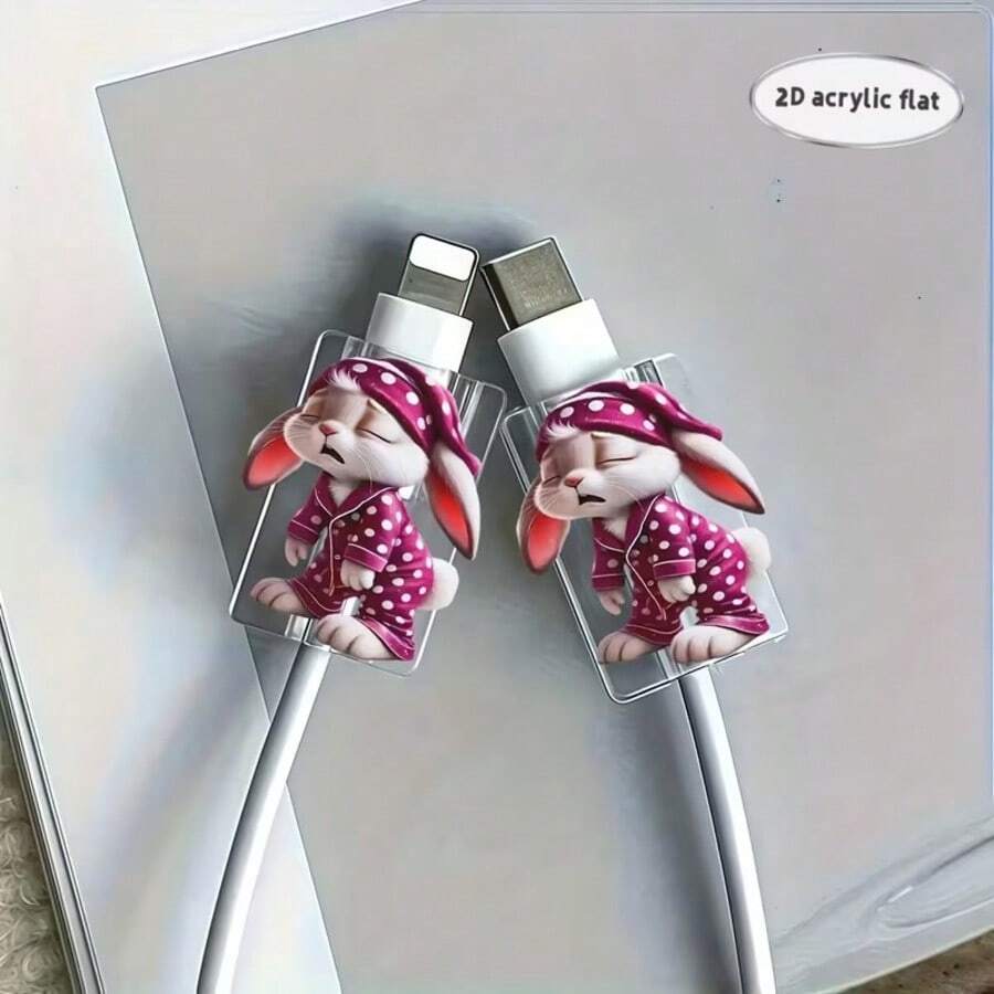 Protector con diseño de conejo, compatible con cable de datos de Apple, cable Tipo-C, evita roturas y arañazos - transparente - Ver 1
