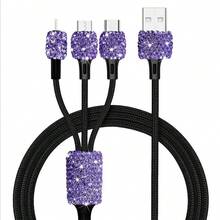 1pc Sparkling Rhinestone Car Charger, Fast Charging USB A/C Type Car Phone Charger, Diamond Adapter, Compatible With 3-In-1 Fast Charging For Car, Retractable Data Cable, Supports Phones, Dashcams, GPS And More, Handmade, Ideal Gift For Men And Women On Holidays/Birthdays - Multicolor - View 95