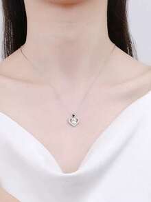 Elegant Heart Shape 1CT Moissanite S925 Necklace, Love Pendant Versatile For Wedding Dress & Everyday Outfits - White - View 5
