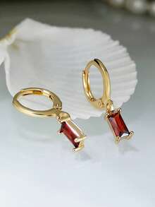 1 Pair Minimalist Square Pomegranate Red Glass Earrings - Red - View 2