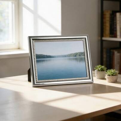 Marco de fotos con textura de cuerda y borde plateado en relieve, de 4x6/5x7/6x8 pulgadas, de varios tamaños, liviano y de lujo para exhibición en escritorio, decoración de dormitorio y sala de estar, regalo