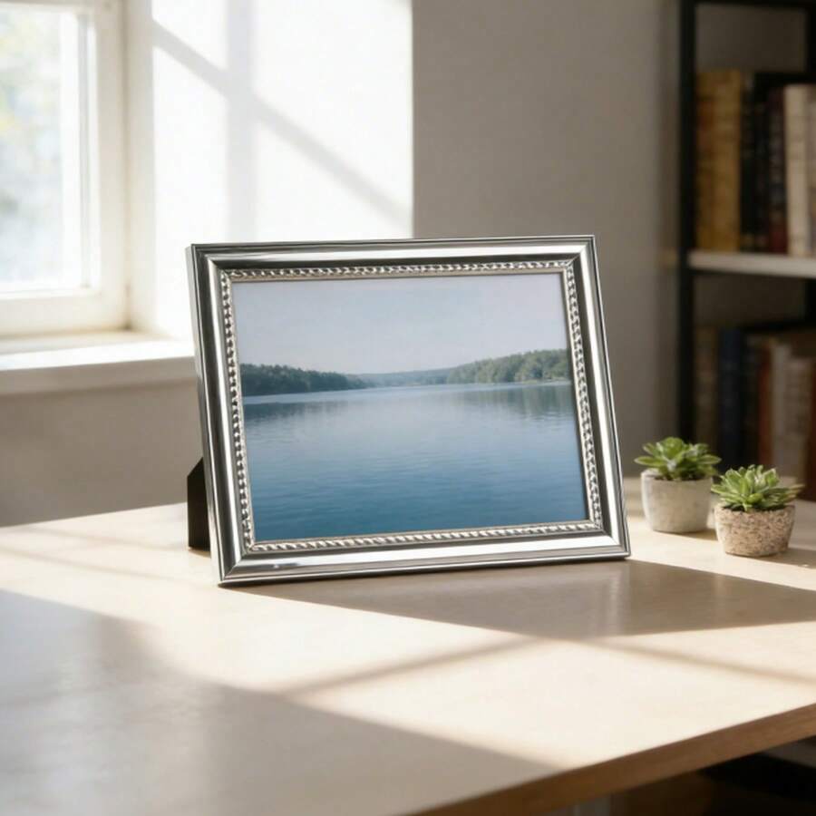 Rope Texture Embossed Silver Edge Photo Frame, 4x6/5x7/6x8 Inch, Multi-Size, Lightweight Luxury Desktop Display, Bedroom & Living Room Decor, Gift