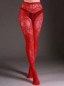 1pc Retro Tattoo Sexy Black Hollow Pattern Jacquard Stirrup Tights, Fishnet Pantyhose For Women - Multicolor - View 13