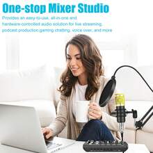 Podcast Equipment Bundle Audio Mixer All-In-One Podcast Production Studio With 3.5mm Microphone For Live Streaming, Podcast Recording, PC, Smartphone, DJ Mixer, Audio Interface With Studio Condenser Microphone, Plug-And-Play Live Sound Card, Perfect For Streaming, Singing, And Gaming For Computer Recording, Game Voice Communication, Music Recording, Home Use, 1200mAh - Black - View 9