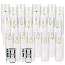 24 Acrylic Transparent Flameless LED Candle Lights, 3 Sizes, 10 Key Remote Control And 24-Hour Timer, Battery Powered, Adjustable Brightness, Perfect For Making Wishes, Wedding Tables, Room Decoration, Halloween, Easter, Father's Day - 白色 - 查看 12