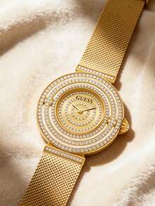 Guess 1件装女士石英表，优雅梦幻，不锈钢表带，水钻表圈，生日、情人节、周年纪念日、派对佩戴的最佳礼物 - GW0550L2 - 金色 - 查看 5